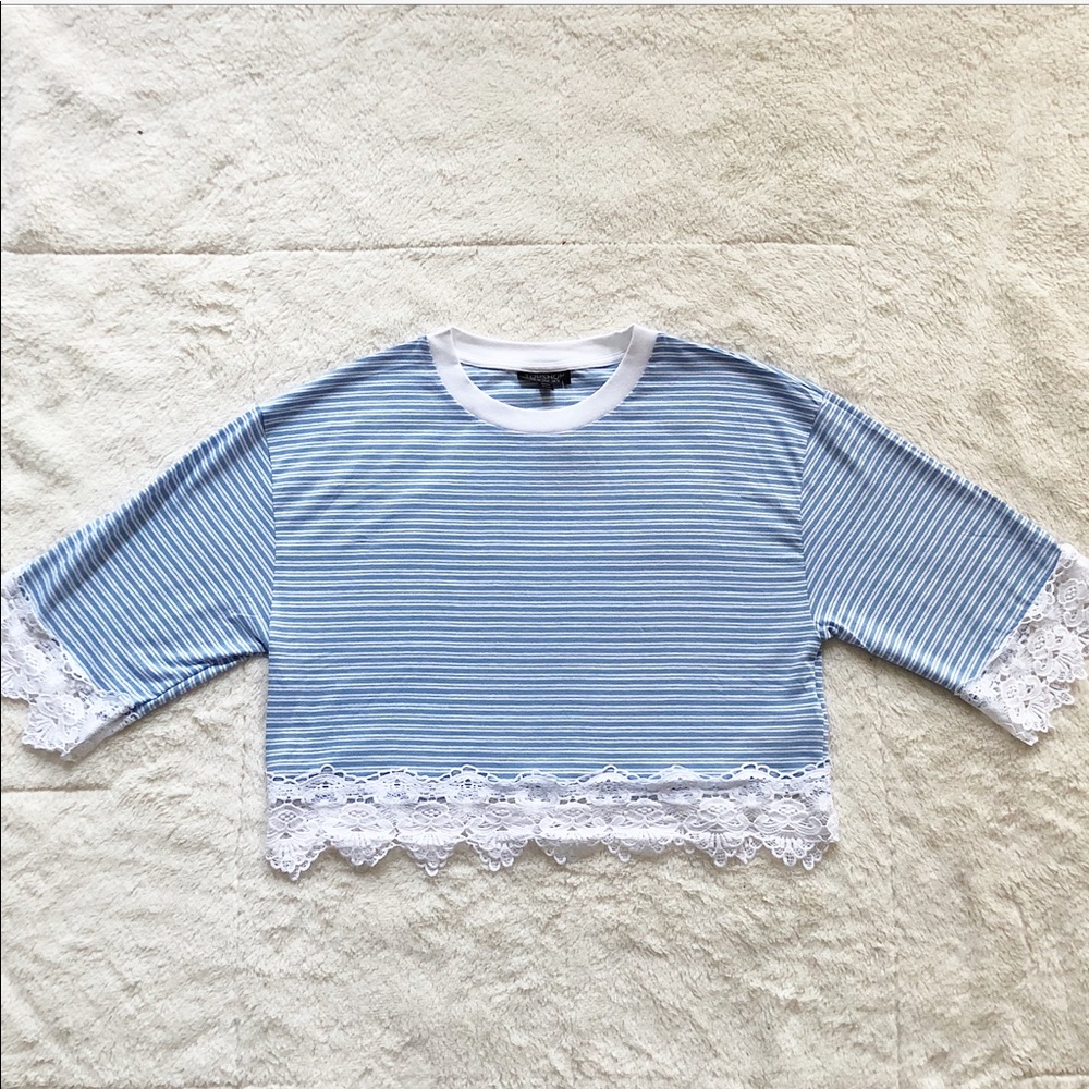 Topshop | Striped Lace Trim Cropped Top *NWT* - Picture 4 of 8